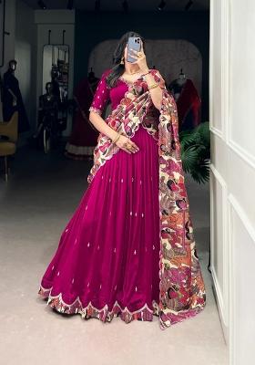 Pink Embroidery Silk Lehenga Set