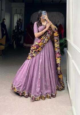 Lavender Embroidery Silk Lehenga Set