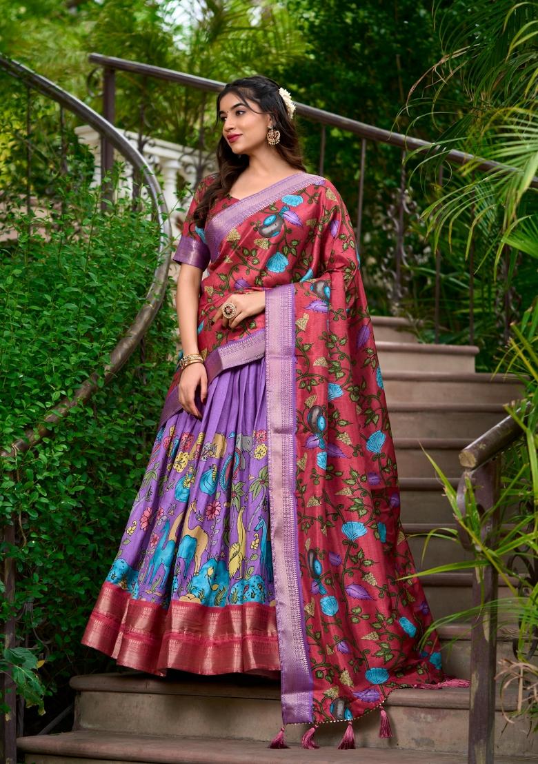 Lavender Silk Lehenga Set - Indya