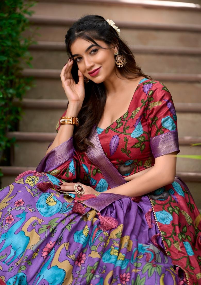 Lavender Silk Lehenga Set - Indya