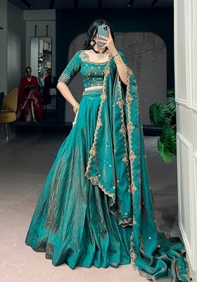 Blue Embroidery Silk Lehenga Set