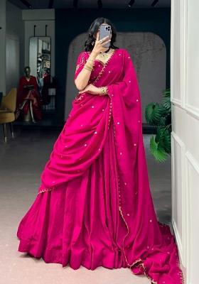 Pink Embroidery Silk Lehenga Set