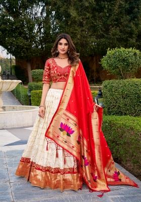 White Embroidery Silk Lehenga Set