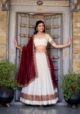 White Zari Work Silk Lehenga Set