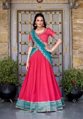 Pink Zari Work Silk Lehenga Set
