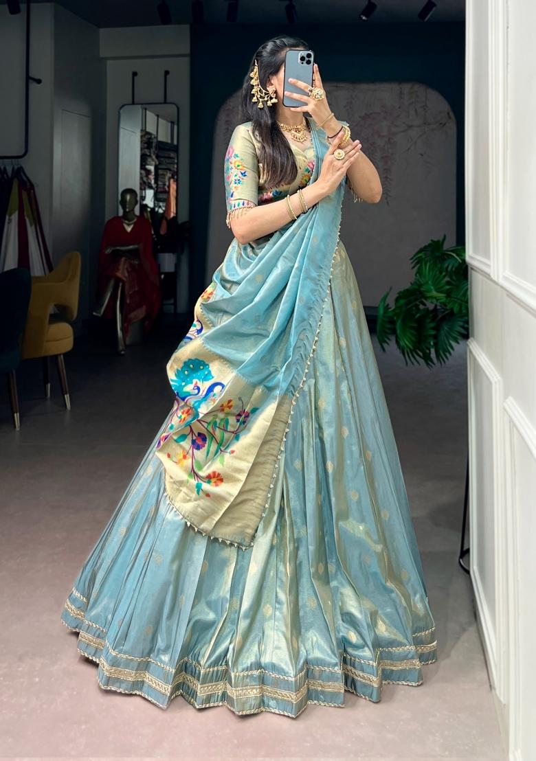 Blue Shimmer Lehenga Set - Indya