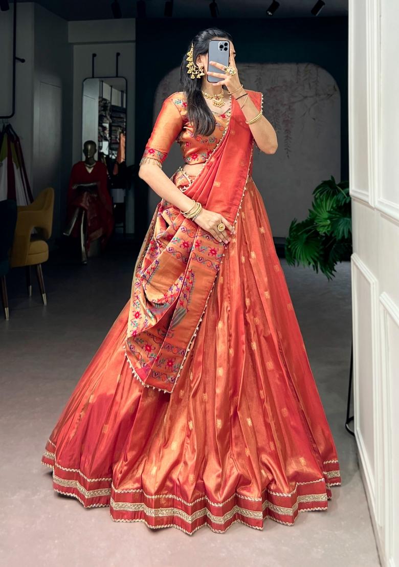 Orange Shimmer Lehenga Set - Indya