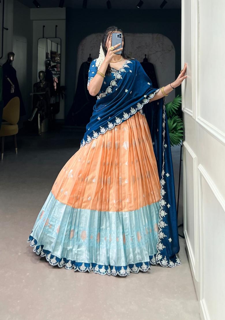 Orange Embroidery Lehenga Set - Indya