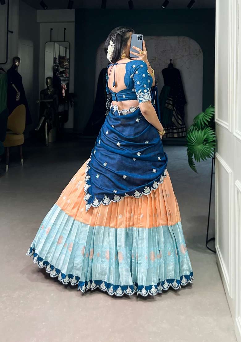 Orange Embroidery Lehenga Set for Diwali and Festive Wear - Indya