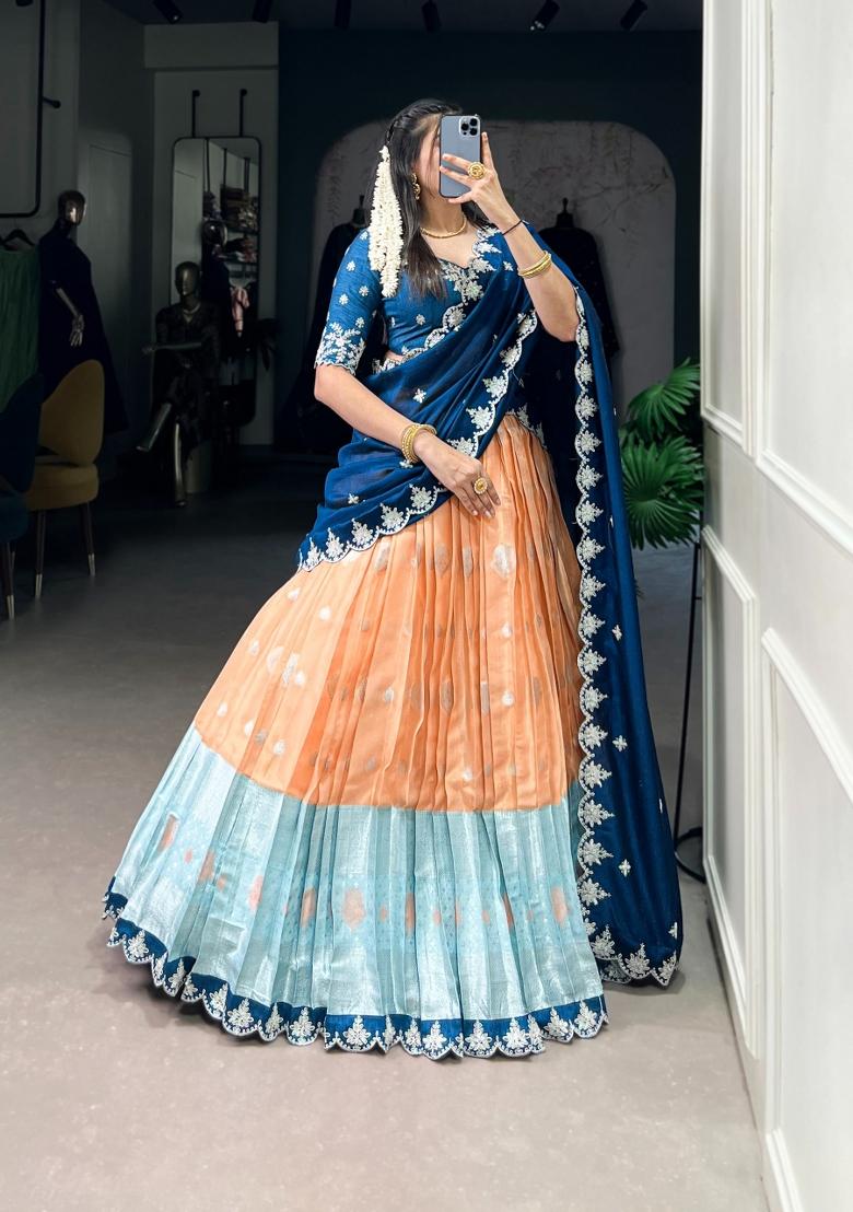 Orange Embroidery Lehenga Set - Indya