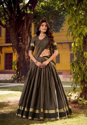 Grey Zari Work Cotton Lehenga Set