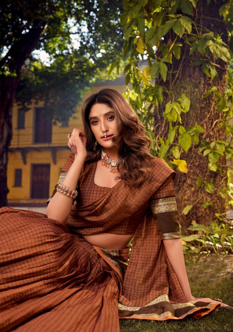 Orange Zari Work Cotton Lehenga Set - Indya