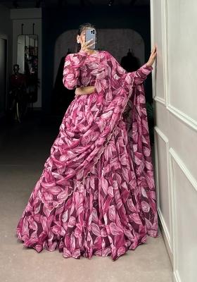 Maroon Printed Silk Lehenga Set