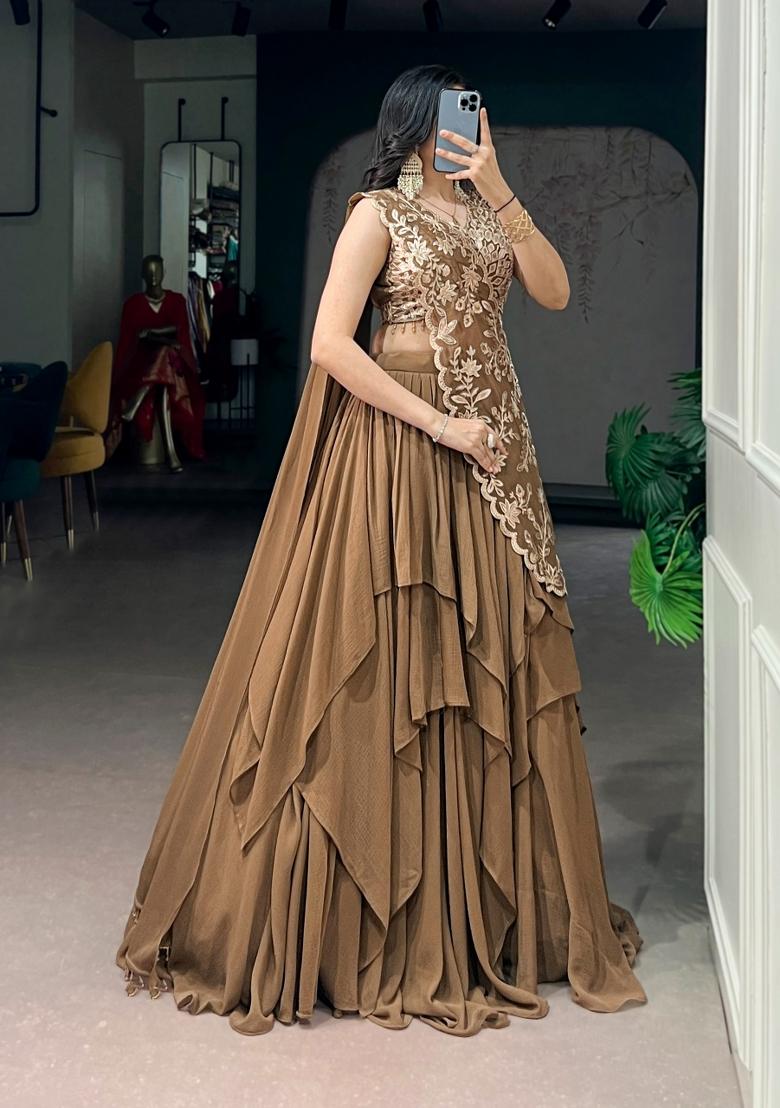 Coffee Marble Lehenga Set - Indya