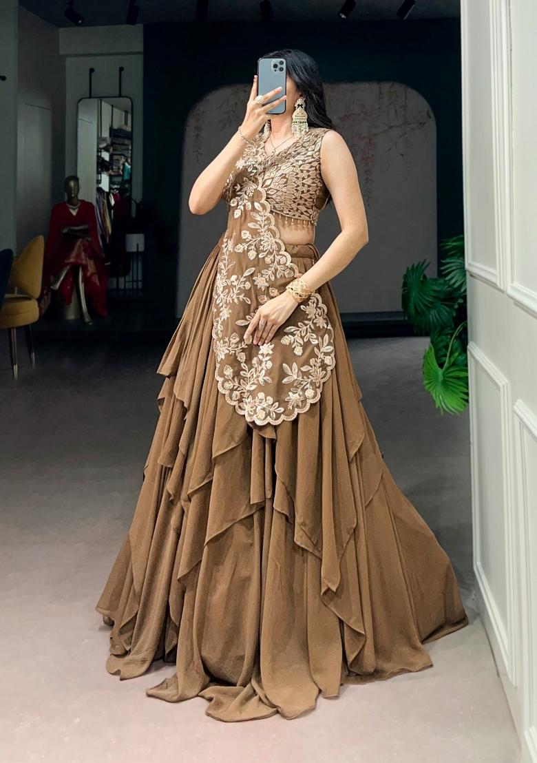 Coffee Marble Lehenga Set - Indya