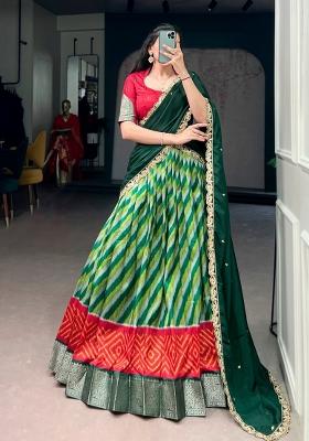Green Zari Work Silk Lehenga Set