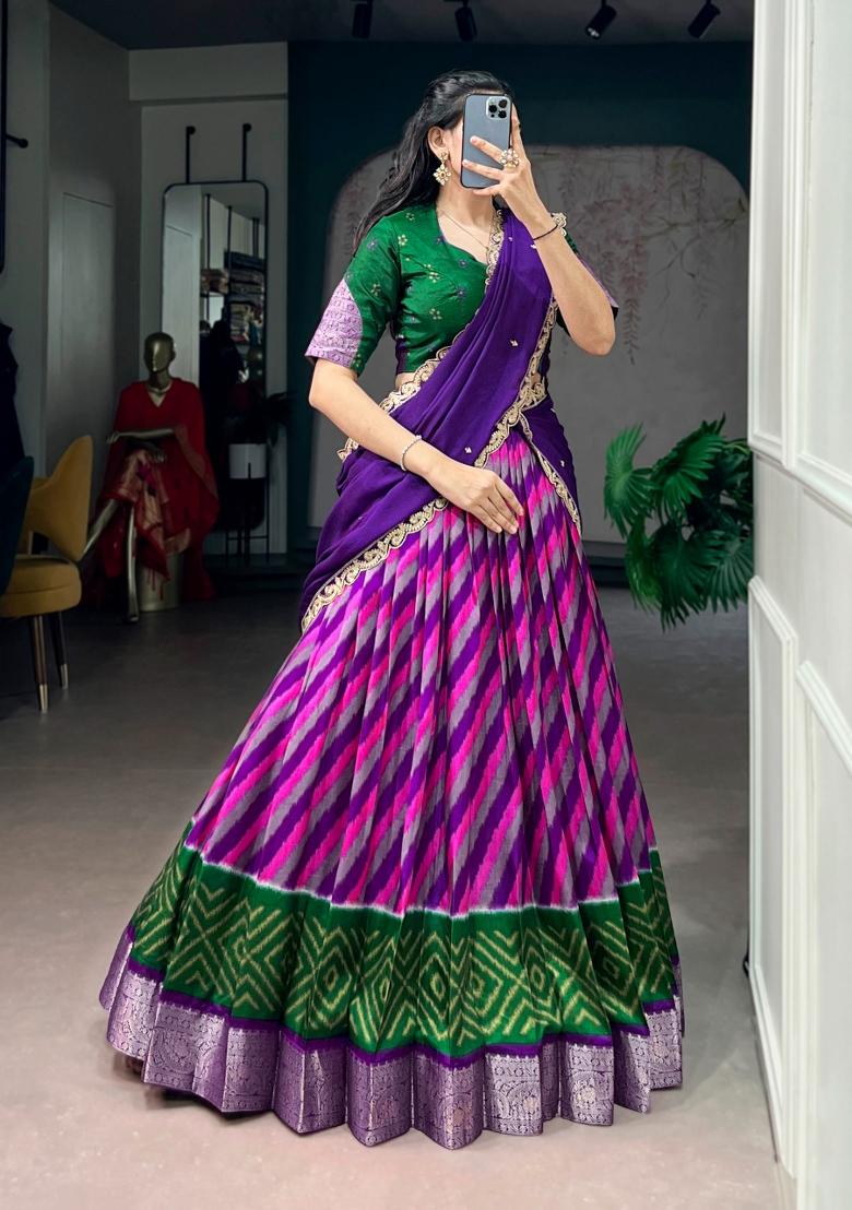 Purple Zari Work Silk Lehenga Set - Indya