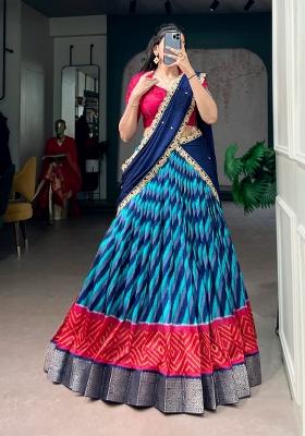 Blue Zari Work Silk Lehenga Set