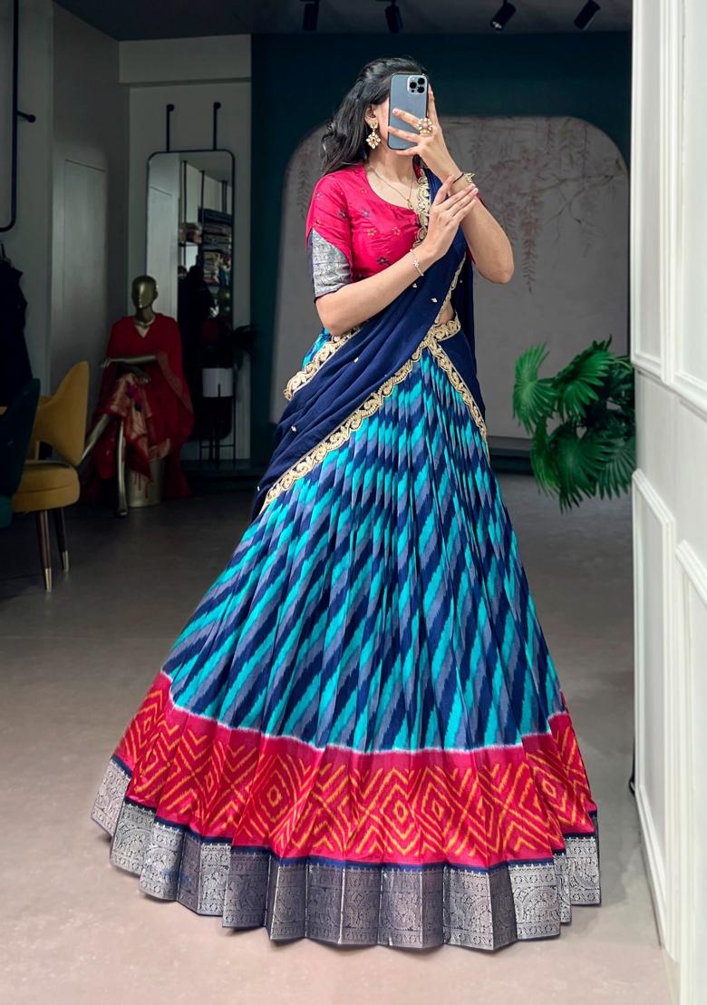 Blue Zari Work Silk Lehenga Set - Indya