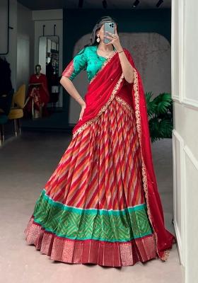 Red Zari Work Silk Lehenga Set