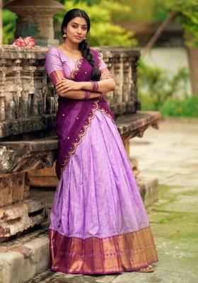 Lavender Zari Work Silk Lehenga Set