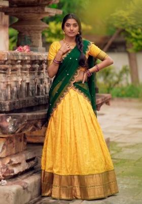 Yellow Zari Work Silk Lehenga Set