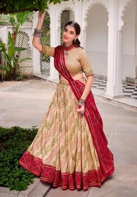 Yellow Bandhej Silk Lehenga Set