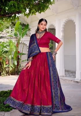 Pink Bandhej Silk Lehenga Set