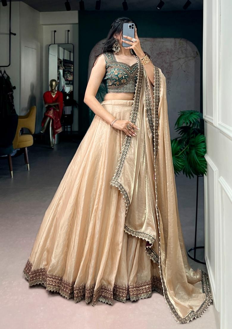 Chiku Lace Work Silk Lehenga Set - Indya