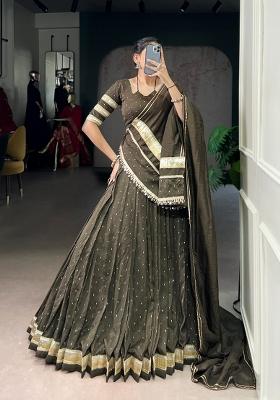 Smoky Grey Zari Work Chanderi Lehenga Set