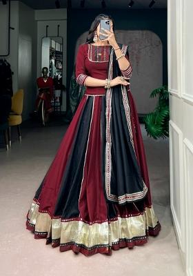 Maroon Mirror Work Chinon Lehenga Set