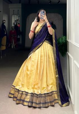 Yellow Zari Work Kanchipuram Lehenga Set