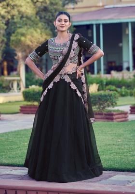 Black Embroidery Georgette Lehenga Set