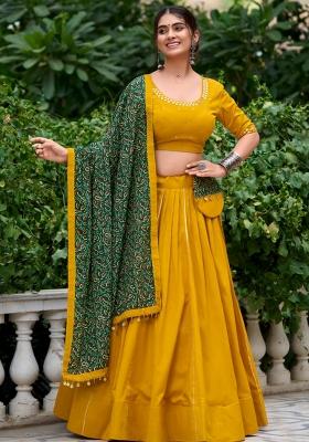Mustard Gota Patti Cotton Lehenga Set