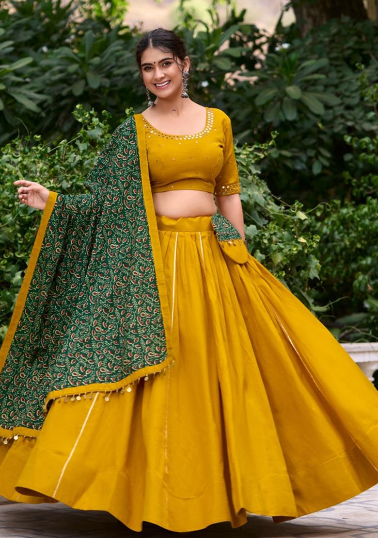 Mustard Gota Patti Cotton Lehenga Set - Indya