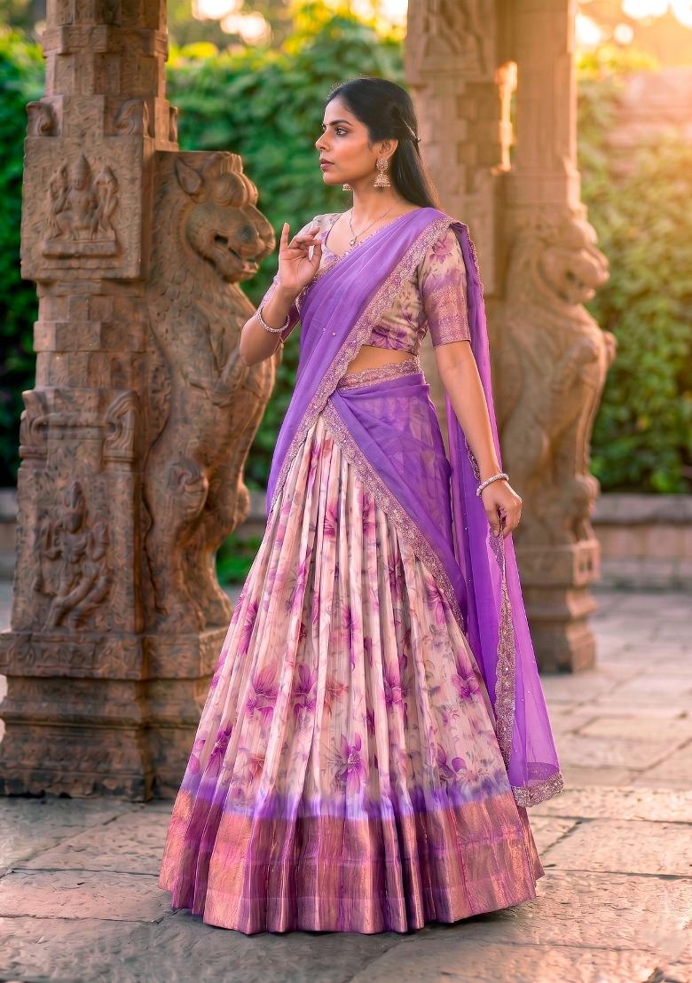 Purple Zari Work Dola Chex Lehenga Set - Indya