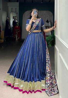 Firozi Zari Work Chanderi Lehenga Set