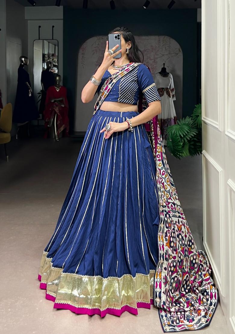 Firozi Zari Work Chanderi Lehenga Set - Indya