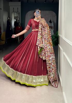 Maroon Zari Work Chanderi Lehenga Set