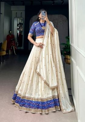 White Embroidery Silk Lehenga Set