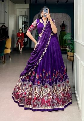 Purple Zari Work Silk Lehenga Set