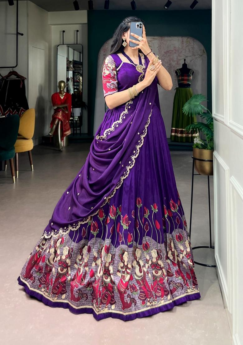 Purple Zari Work Silk Lehenga Set - Indya