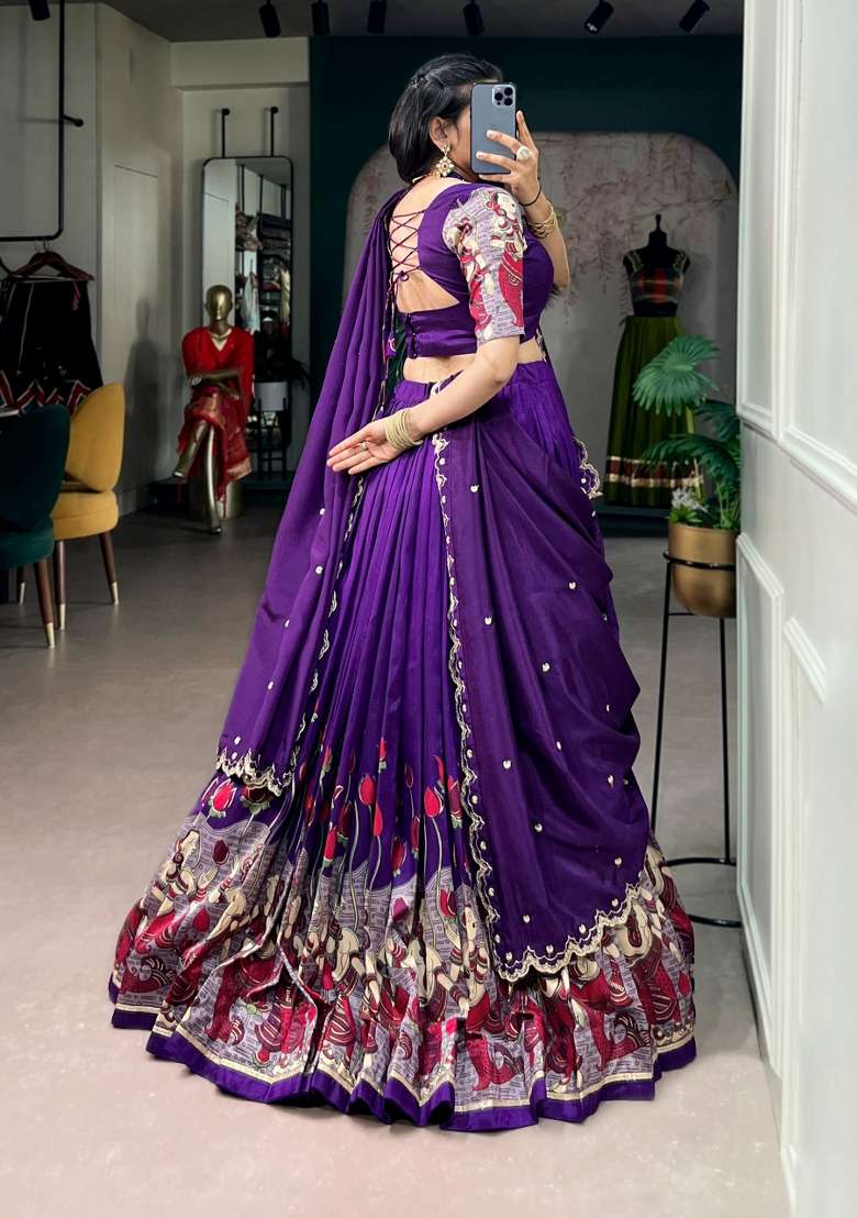 Purple Zari Work Silk Lehenga Set for Diwali and Festive Wear - Indya