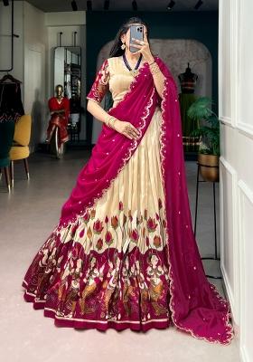 White Zari Work Silk Lehenga Set