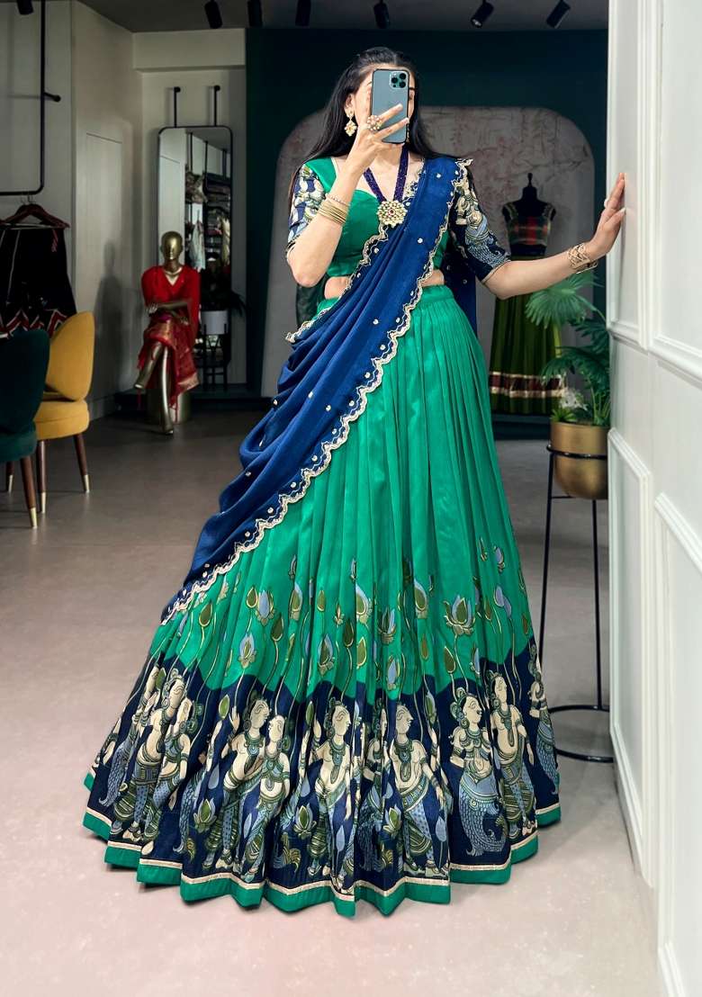 Peacock Silk Lehenga Set with Zari Work for Diwali | Wedding & Festive Wear - Indya