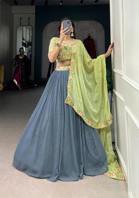 Grey Embroidery Georgette Lehenga Set