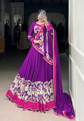 Purple Mirror Work Rayon Lehenga Set