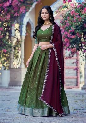 Mehendi Zari Work Chinon Lehenga Set