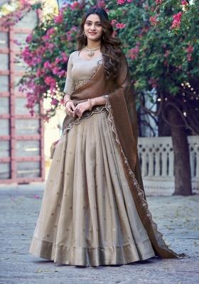 Cream Zari Work Chinon Lehenga Set