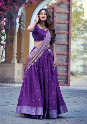 Purple Zari Work Chinon Lehenga Set